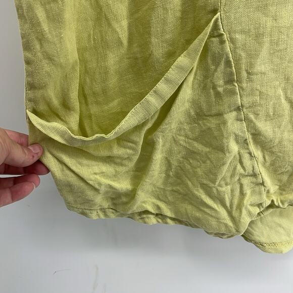 Lisa Bayne linen banded detail asymmetrical hem short sleeve lagenlook top sz XL - Picture 4 of 9